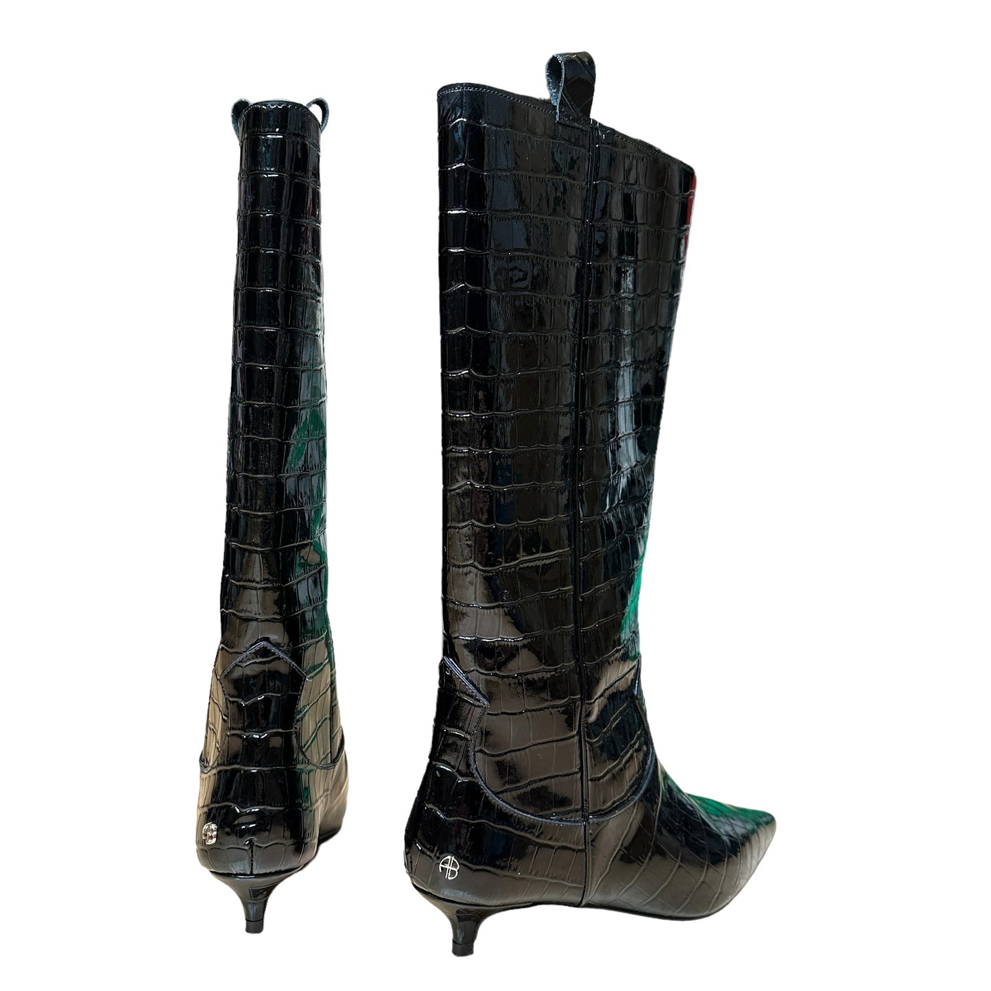 Black Croc Embossed Boots - 7