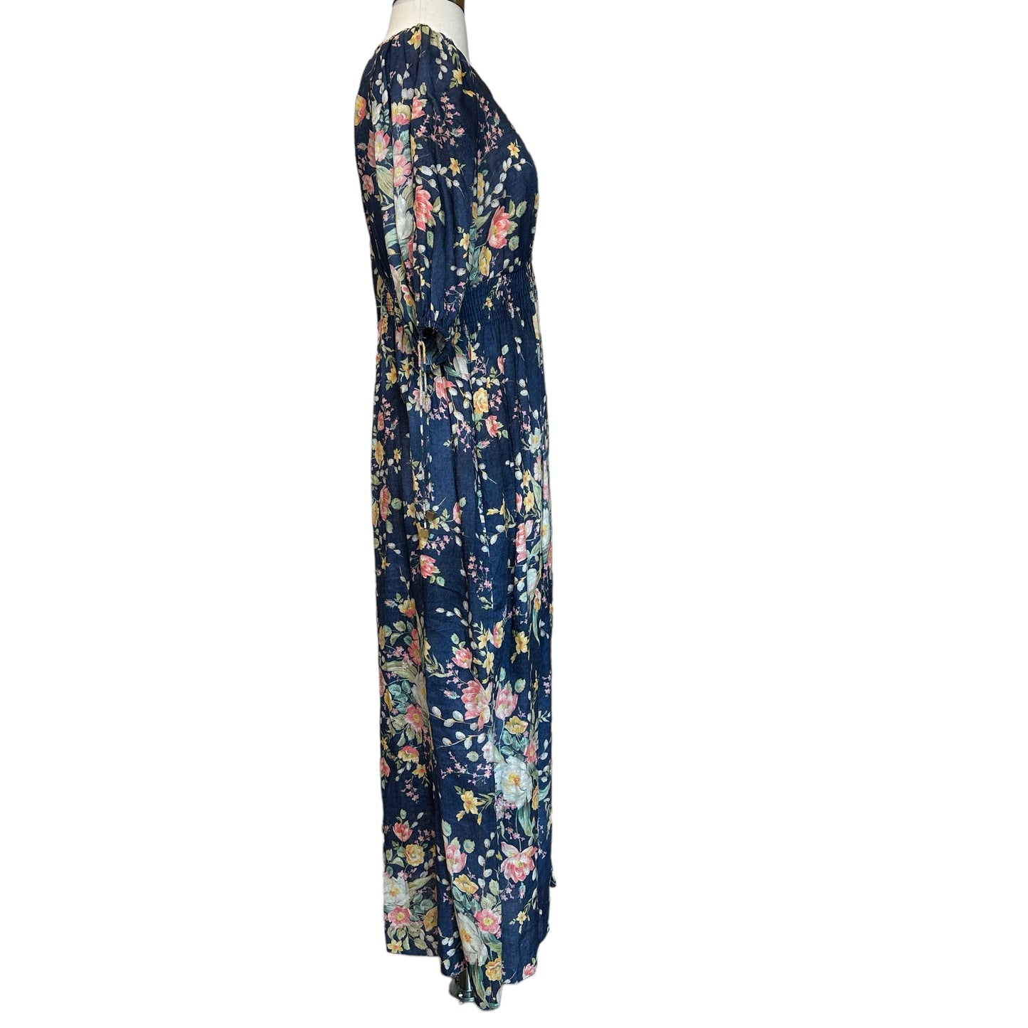 Navy Floral Linen Dress - 0