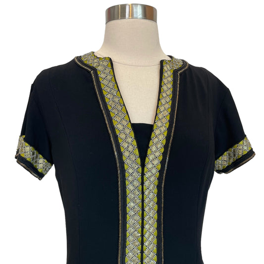 Black and Green Beaded Collar Dress - 44