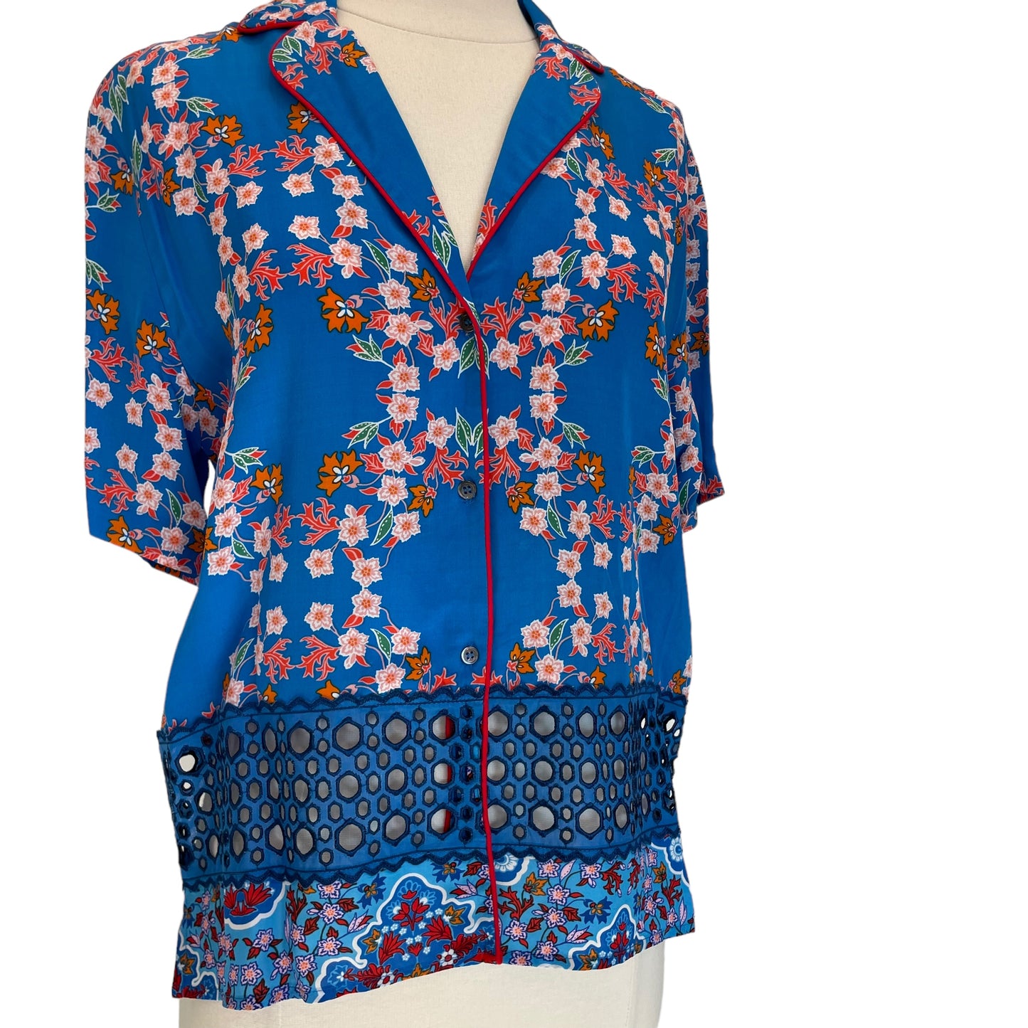 Blue Floral Button Up Shirt - 1