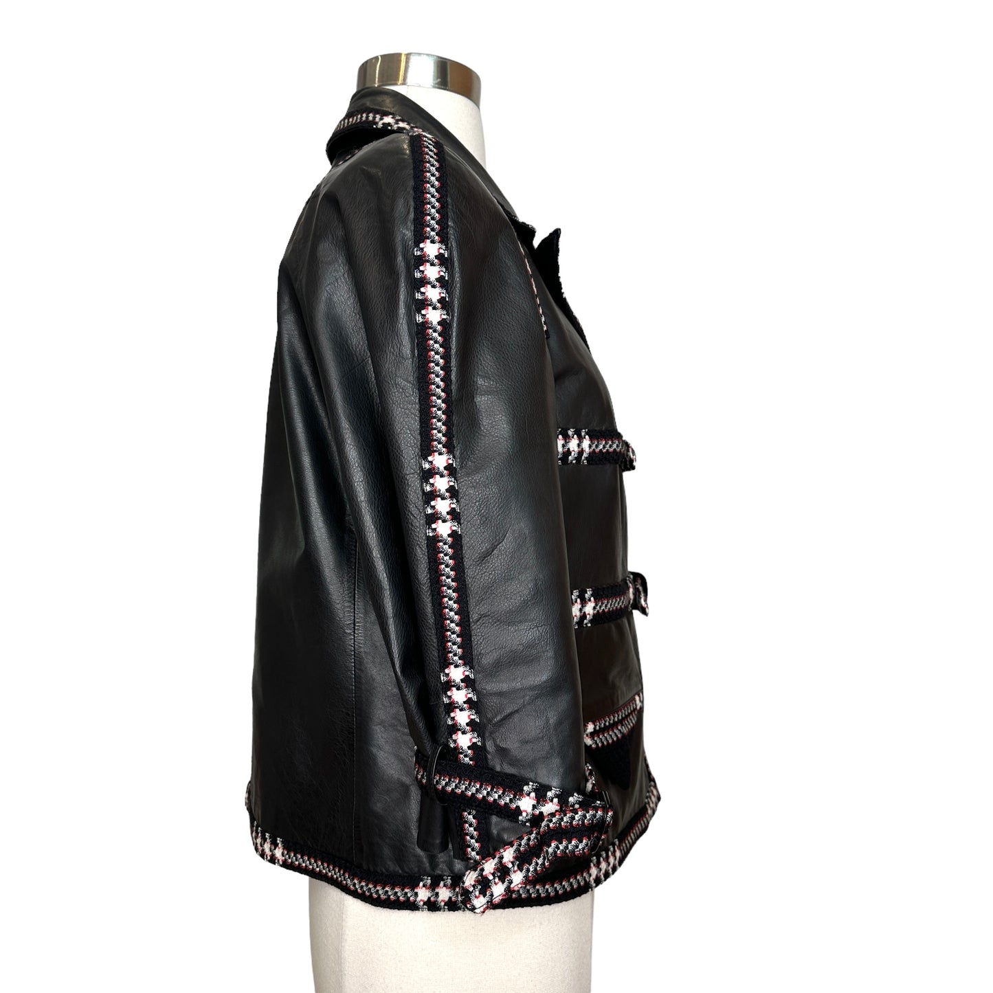 Black Leather Jacket w/Tweed - M