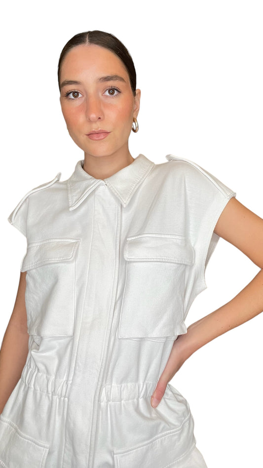 White Cargo Jumpsuit - M