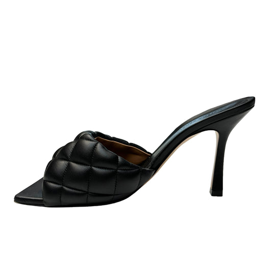 Black Leather Heeled Slides - 9