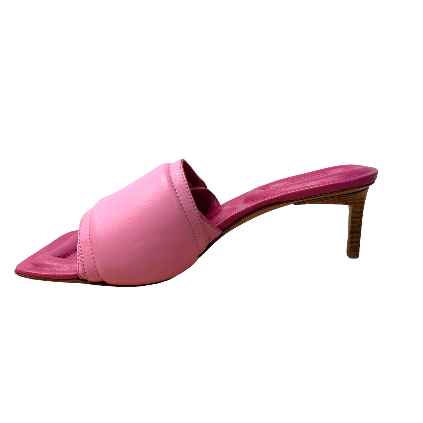 Pink Leather Slides - 7