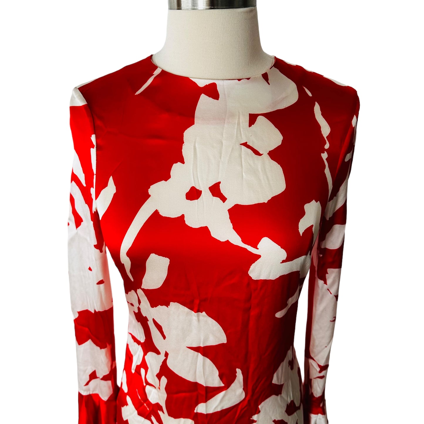 Red & White Silk Dress - S