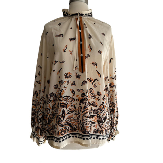 Floral Cream Silk Blouse - S/M