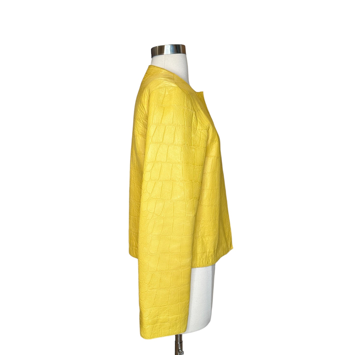 Yellow Embossed Leather Jacket - M