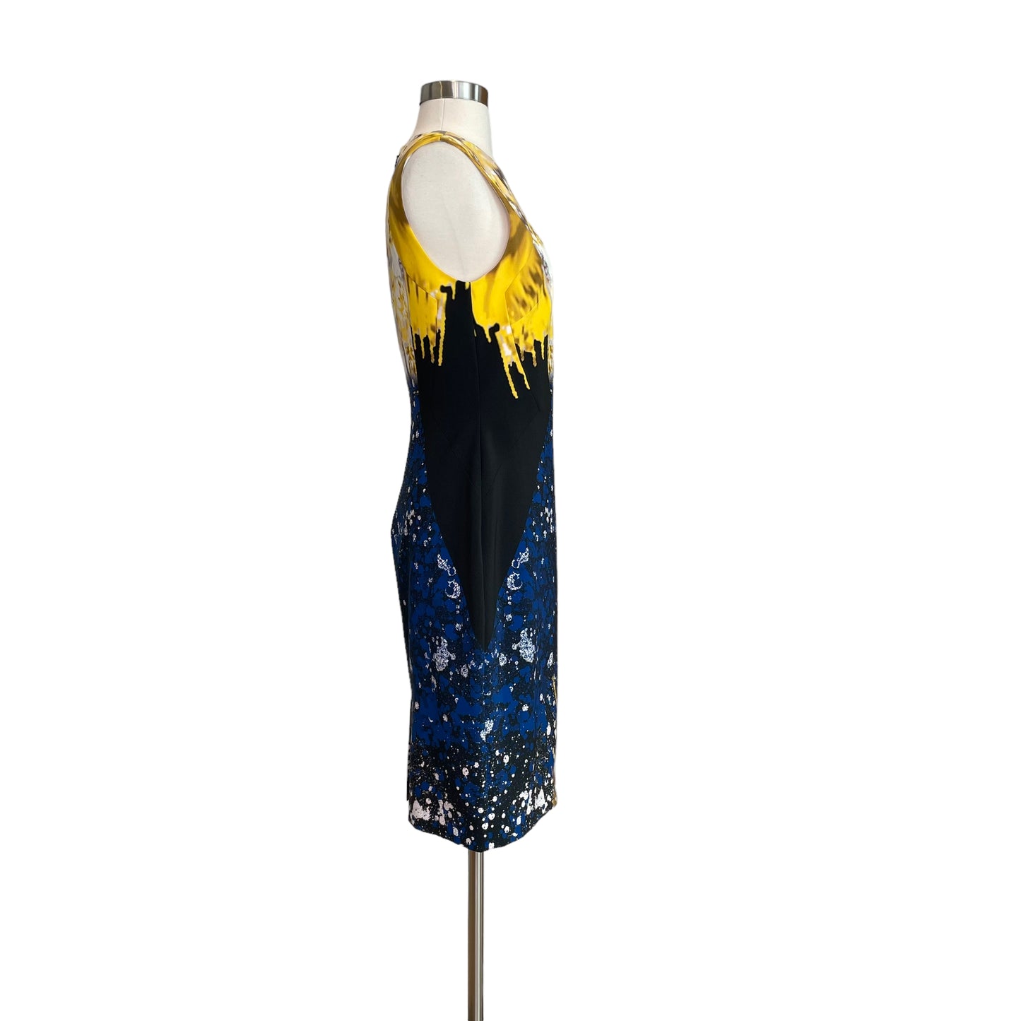Blue and Yellow Floral Print Dress - 8