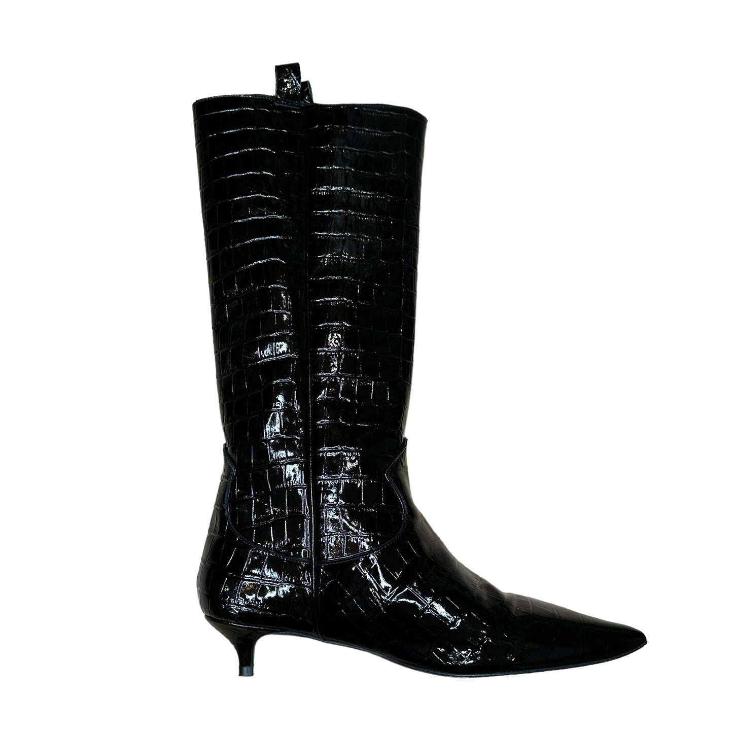 Black Croc Embossed Boots - 7