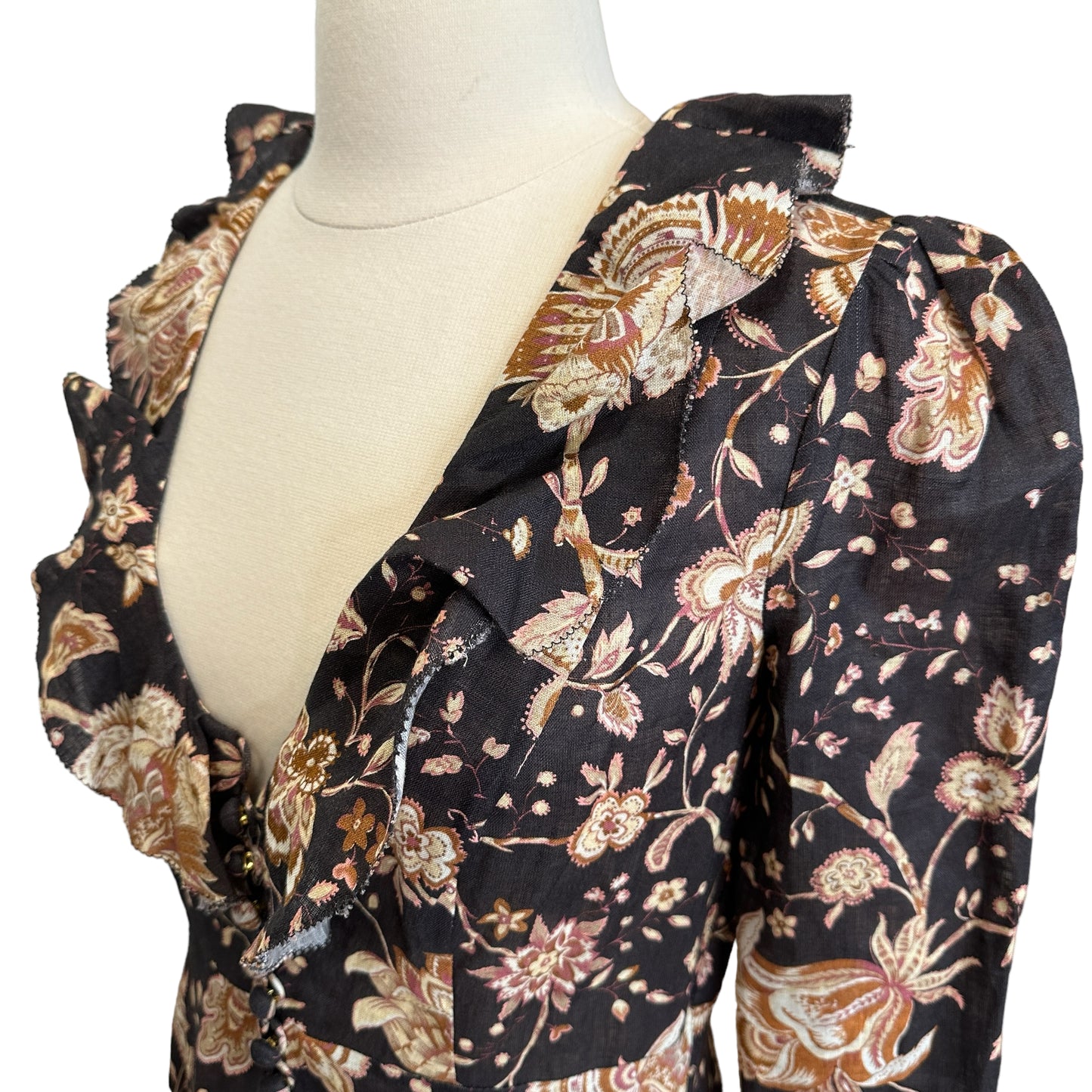 Floral Maxi Linen Dress - M