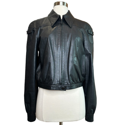 Black Vintage Leather Jacket - S/M