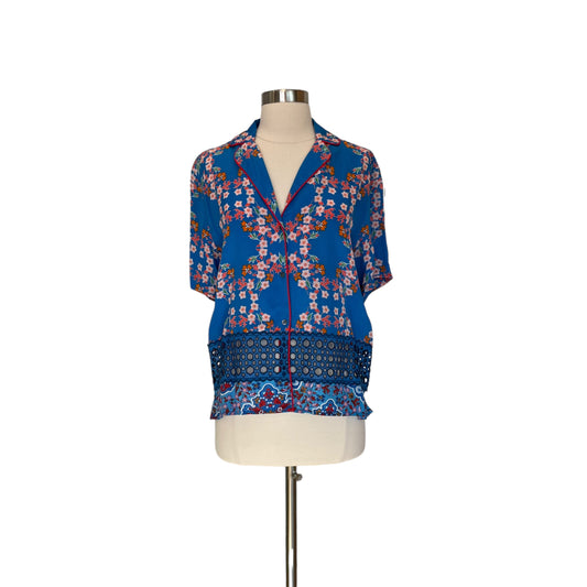 Blue Floral Button Up Shirt - 1