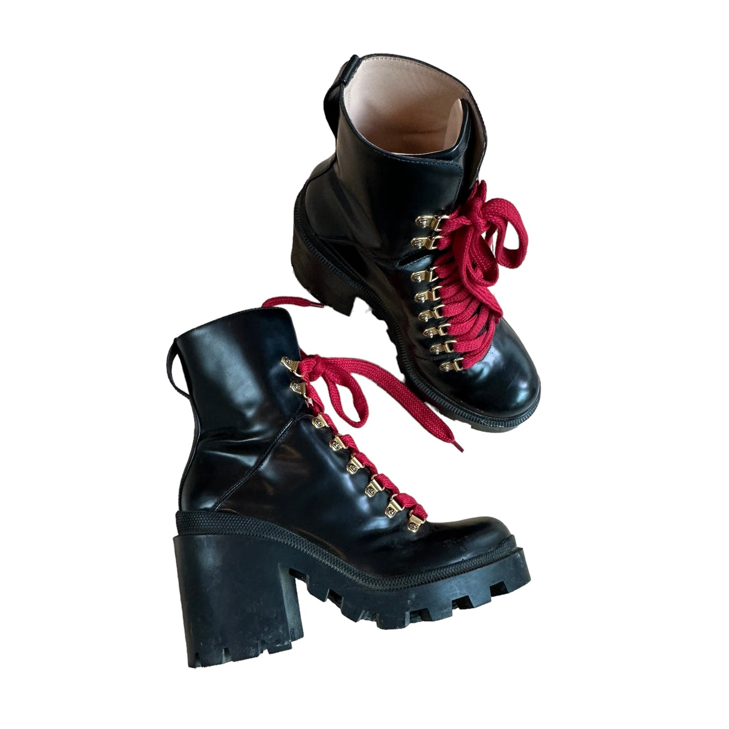 Black Leather Combat Boots - 9