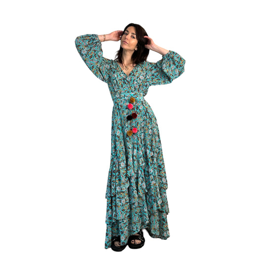Blue Floral Print Silk Dress - XS/S