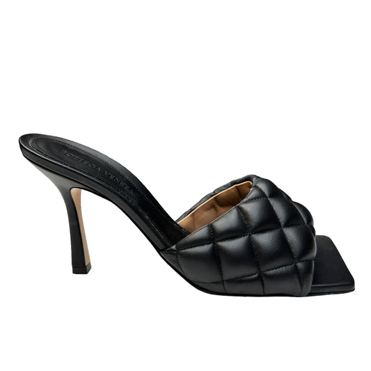 Black Leather Heeled Slides - 9