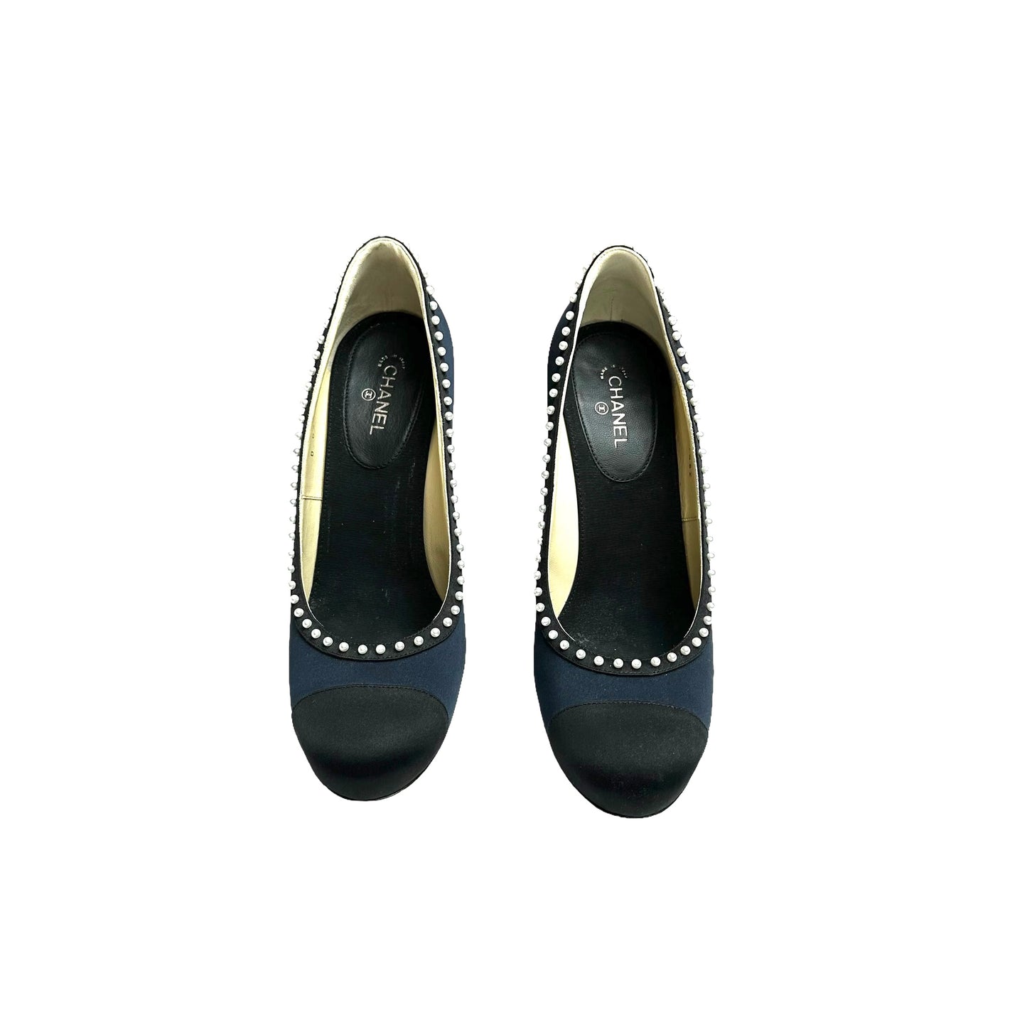 Navy & Black Faux Pearl Heels - 10