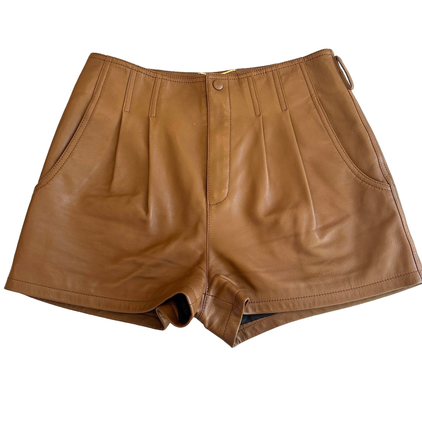Brown Leather Mini Shorts - S