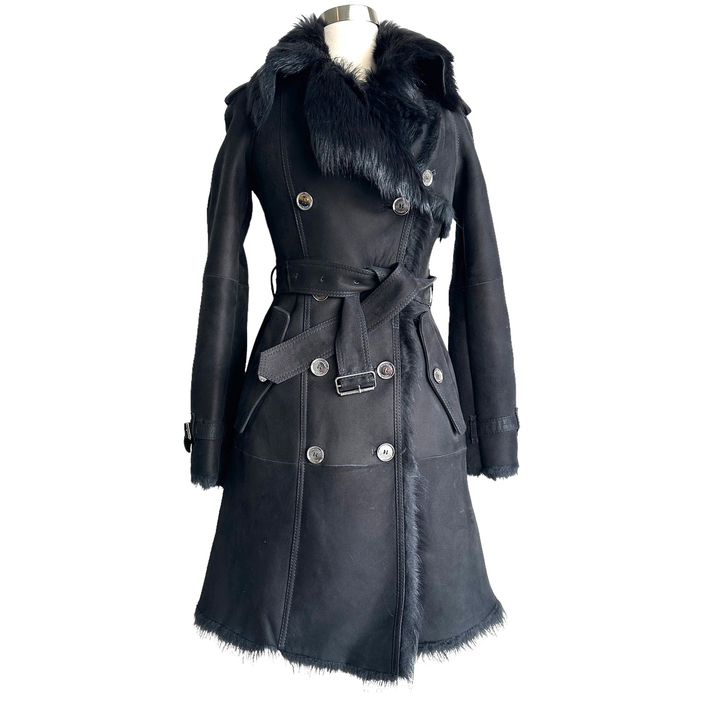 Black Fur Trench Coat - 4