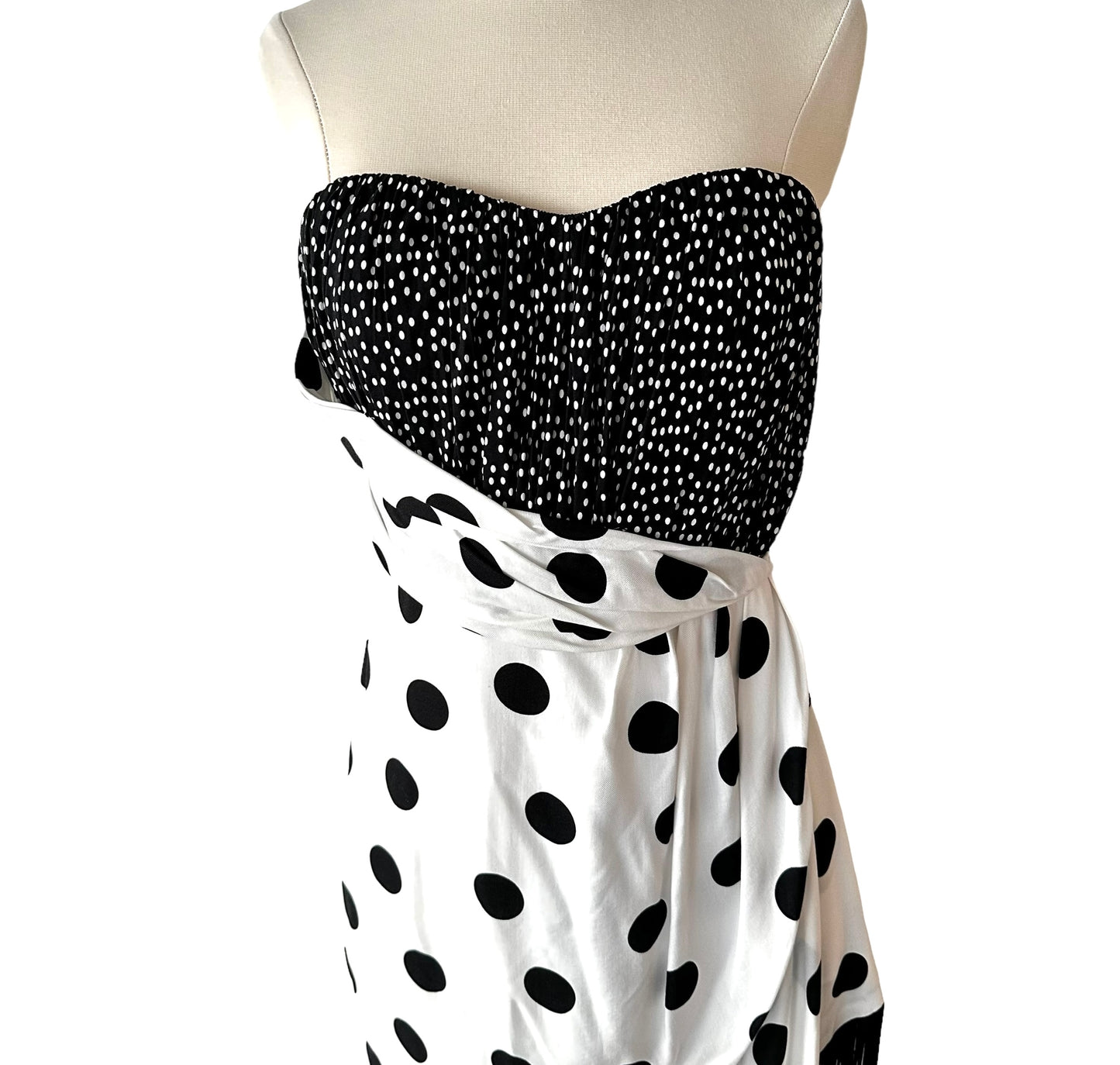 Strapless Black and White Polka Dot Dress - M
