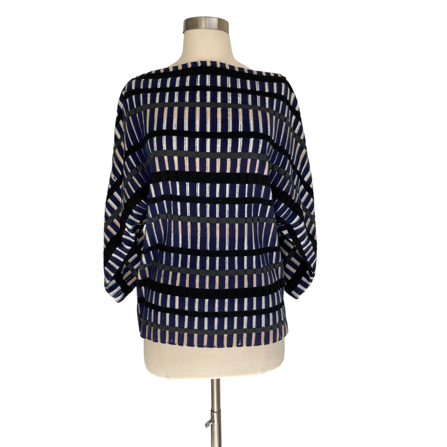 Blue Patterned High Neck Sweater - M