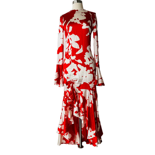 Red & White Silk Dress - S