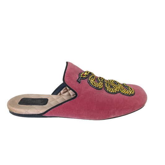 Pink Velvet & Crystal Mules - 8
