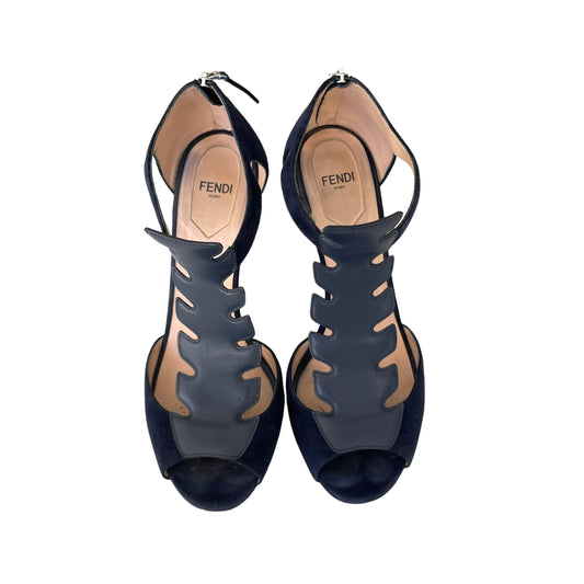 Navy Suede & Leather Heels - 8