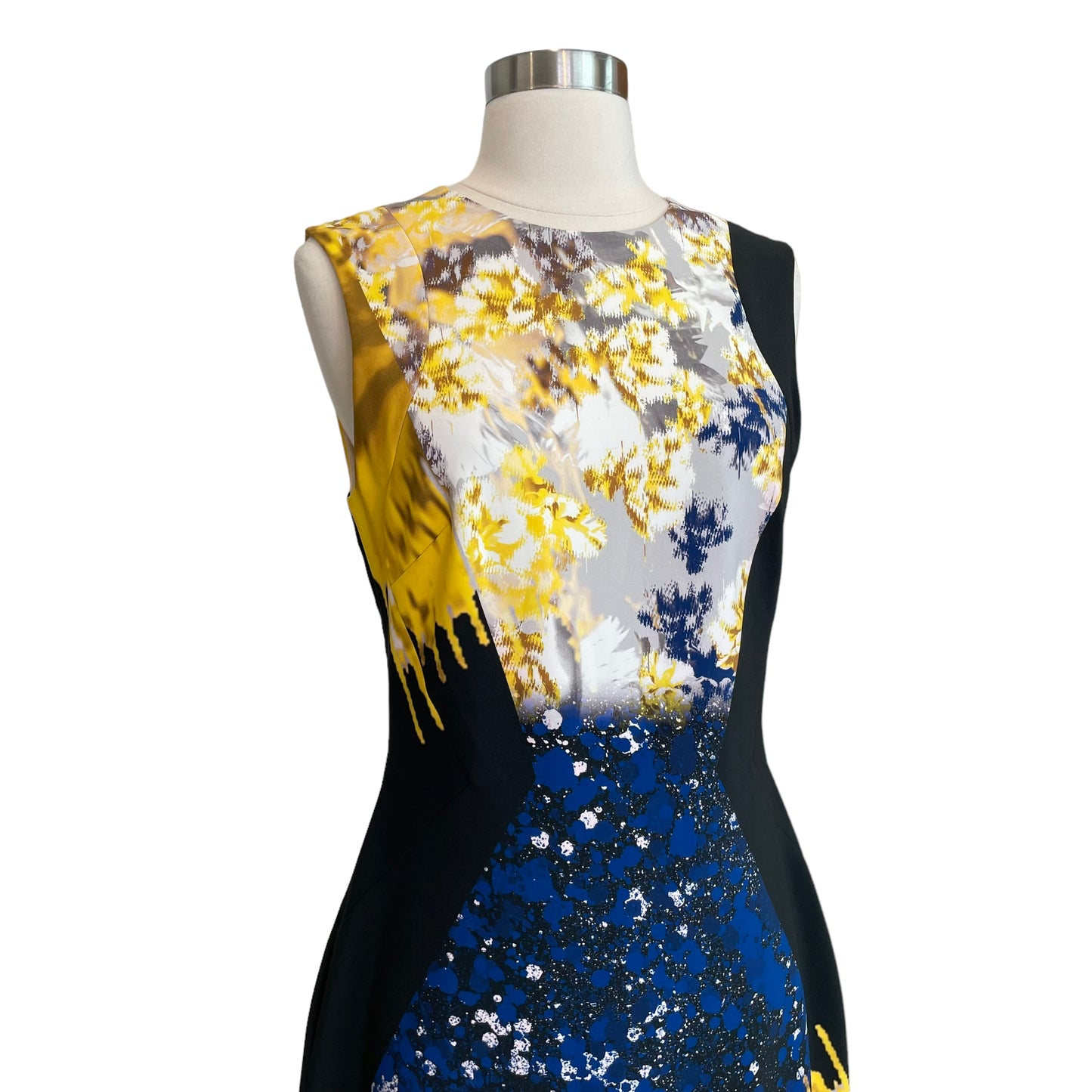 Blue and Yellow Floral Print Dress - 8