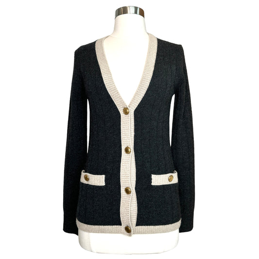 Grey & Cream Cashmere Cardigan - S