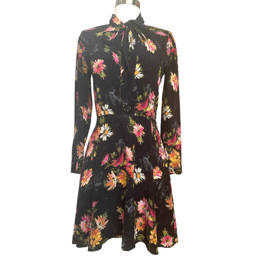 Black Floral Silk Dress - S