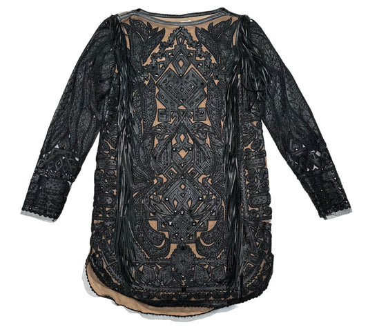 Black Leather, Fringes and Beads Dress - 4