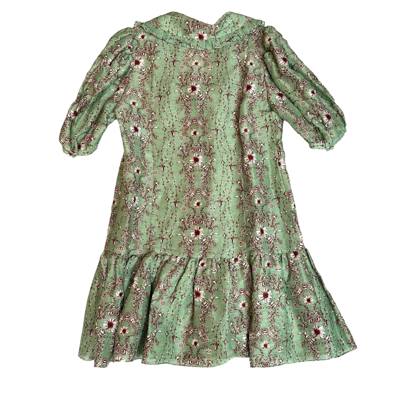 Green Floral Linen Dress - M