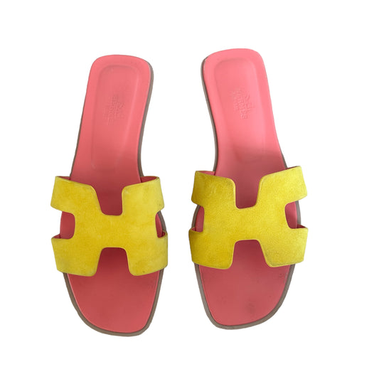Yellow Suede & Pink Leather Oran Sandals - 8