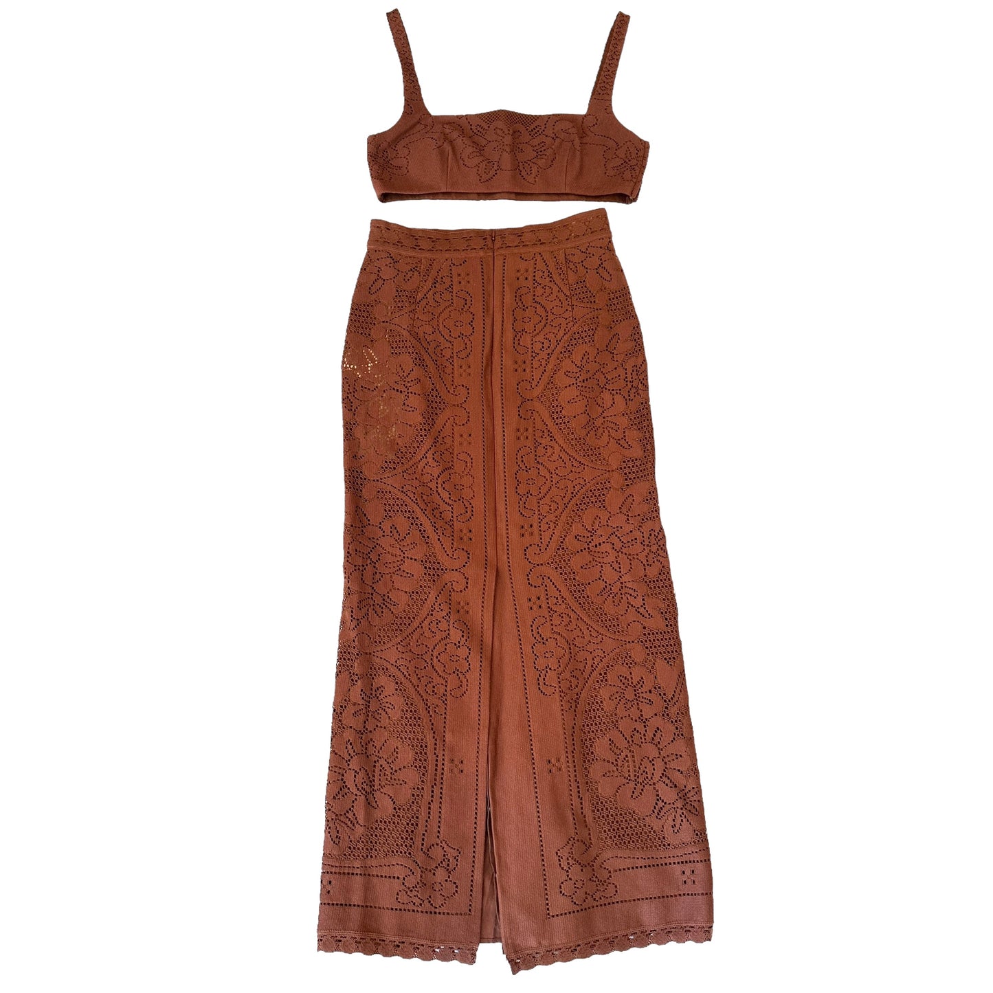 Brown Lace Skirt Set - M