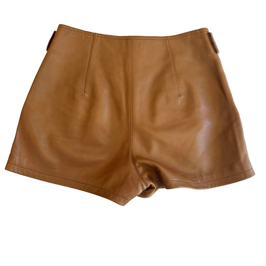 Brown Leather Mini Shorts - S