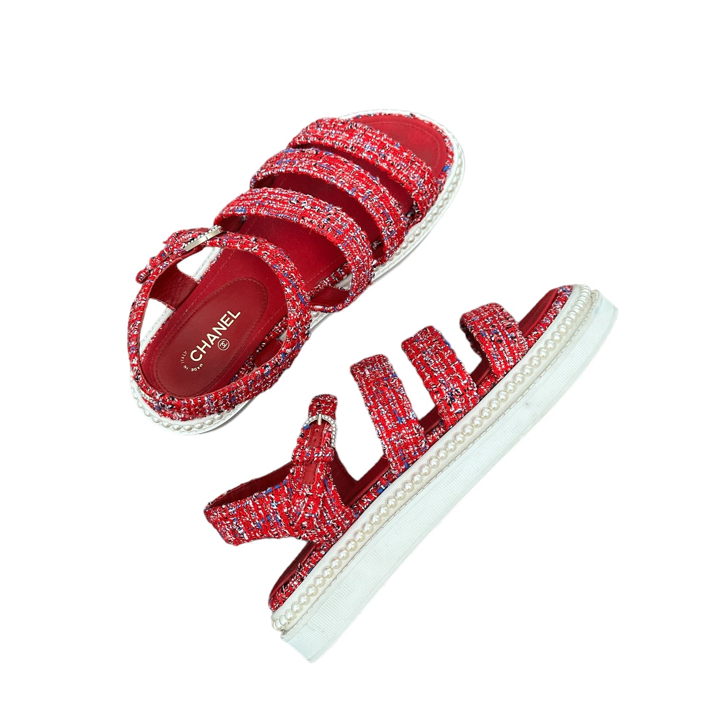 Red Tweed Sandals - 8
