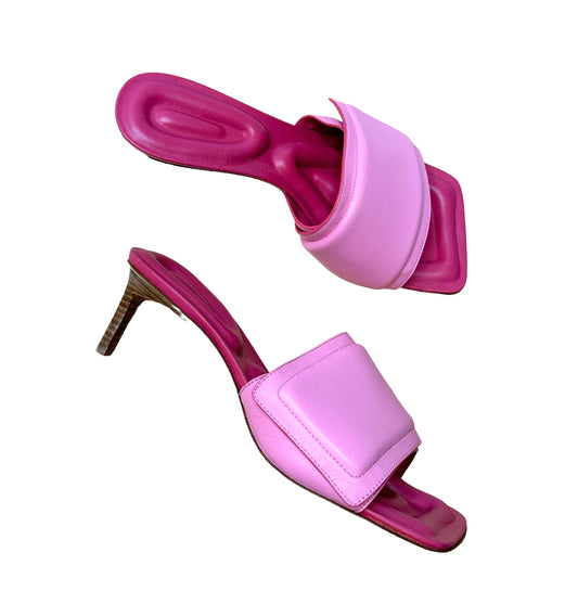 Pink Leather Slides - 7