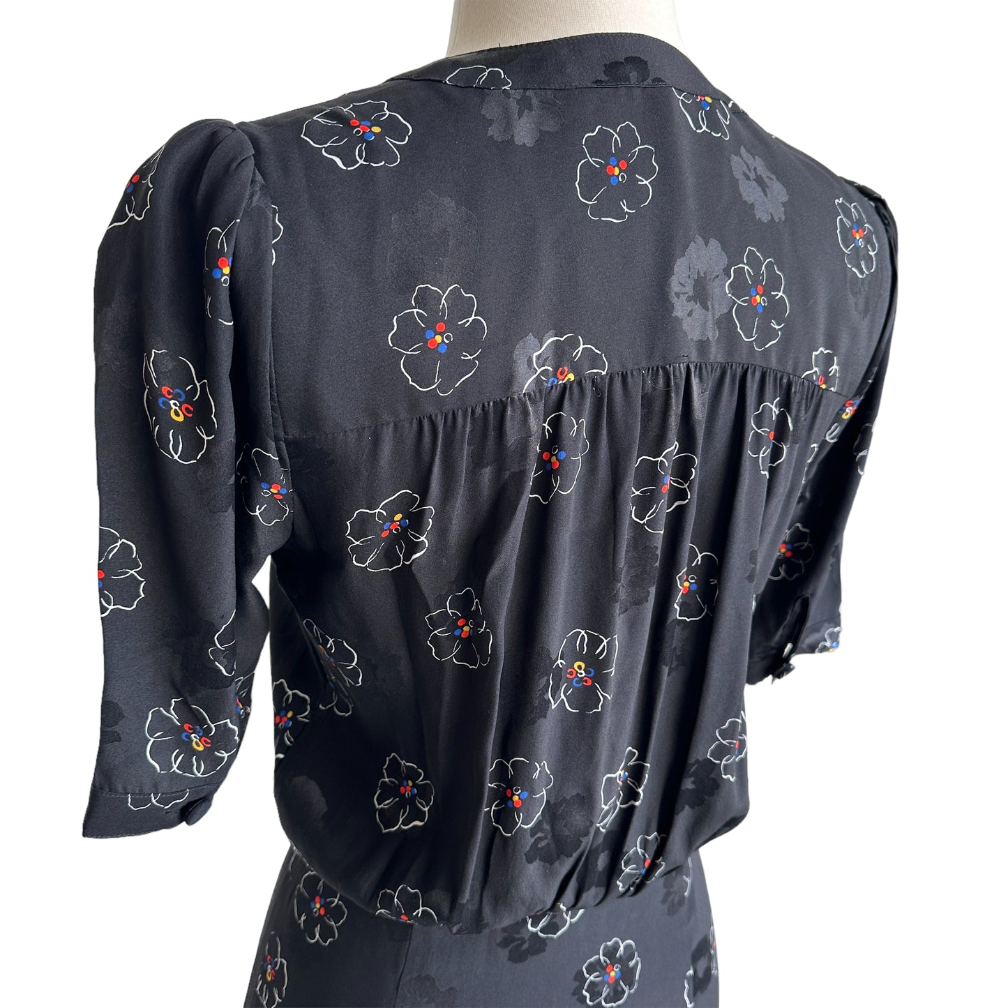 Black Silk Floral Dress - 0