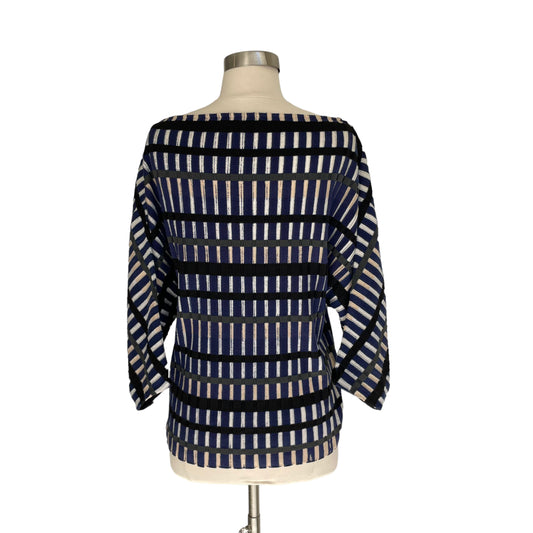 Blue Patterned High Neck Sweater - M