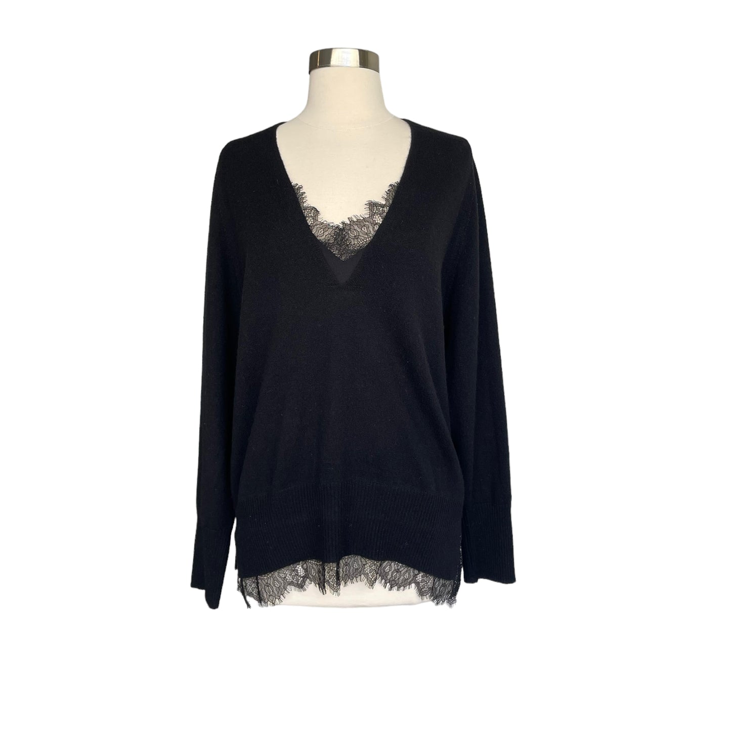 Cashmere and Lace Black Sweater - S