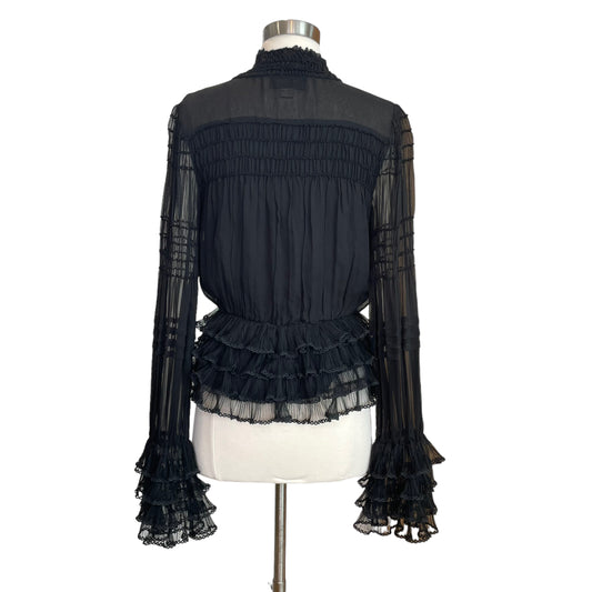 Black Ruffle Long Sleeve Top - S