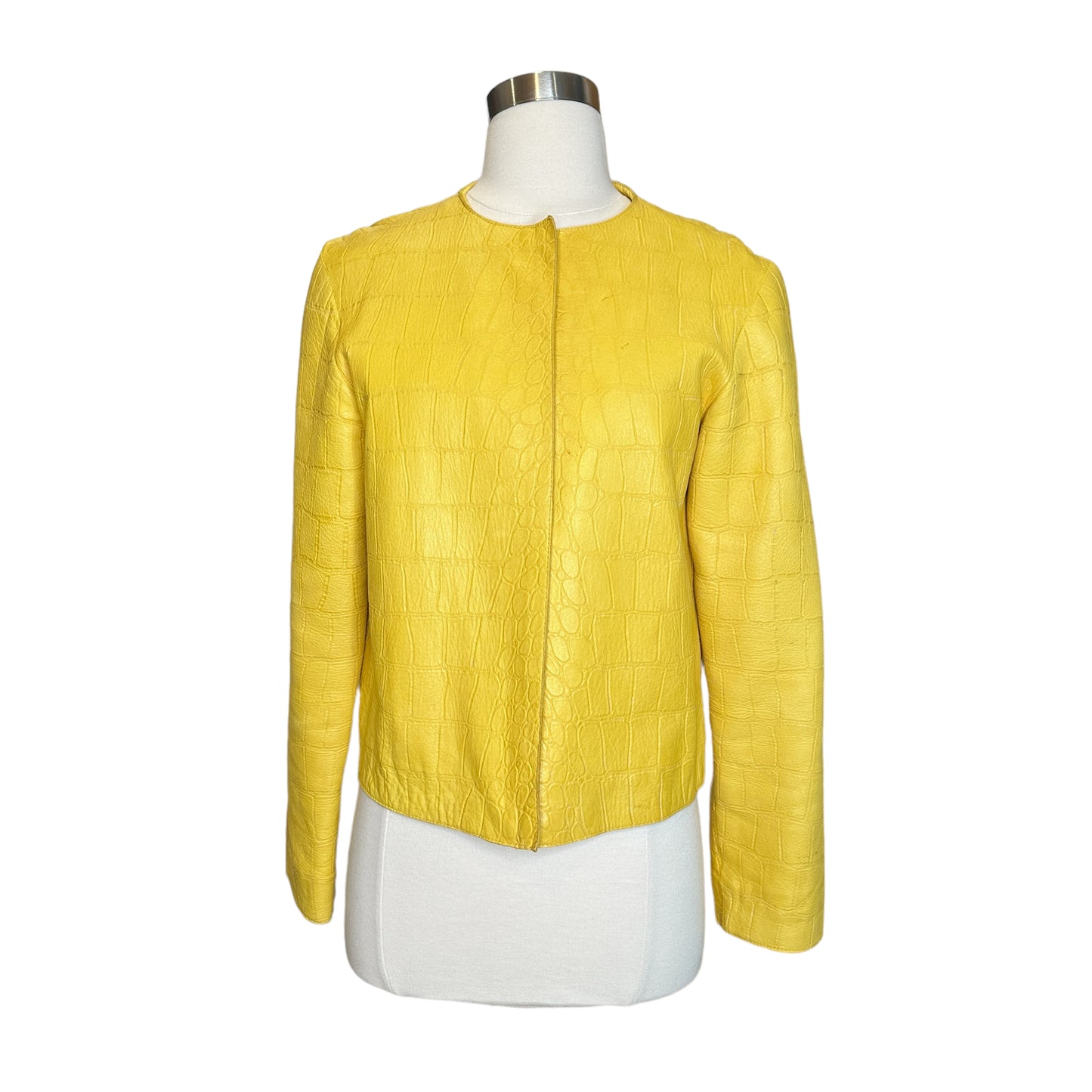 Yellow Embossed Leather Jacket - M