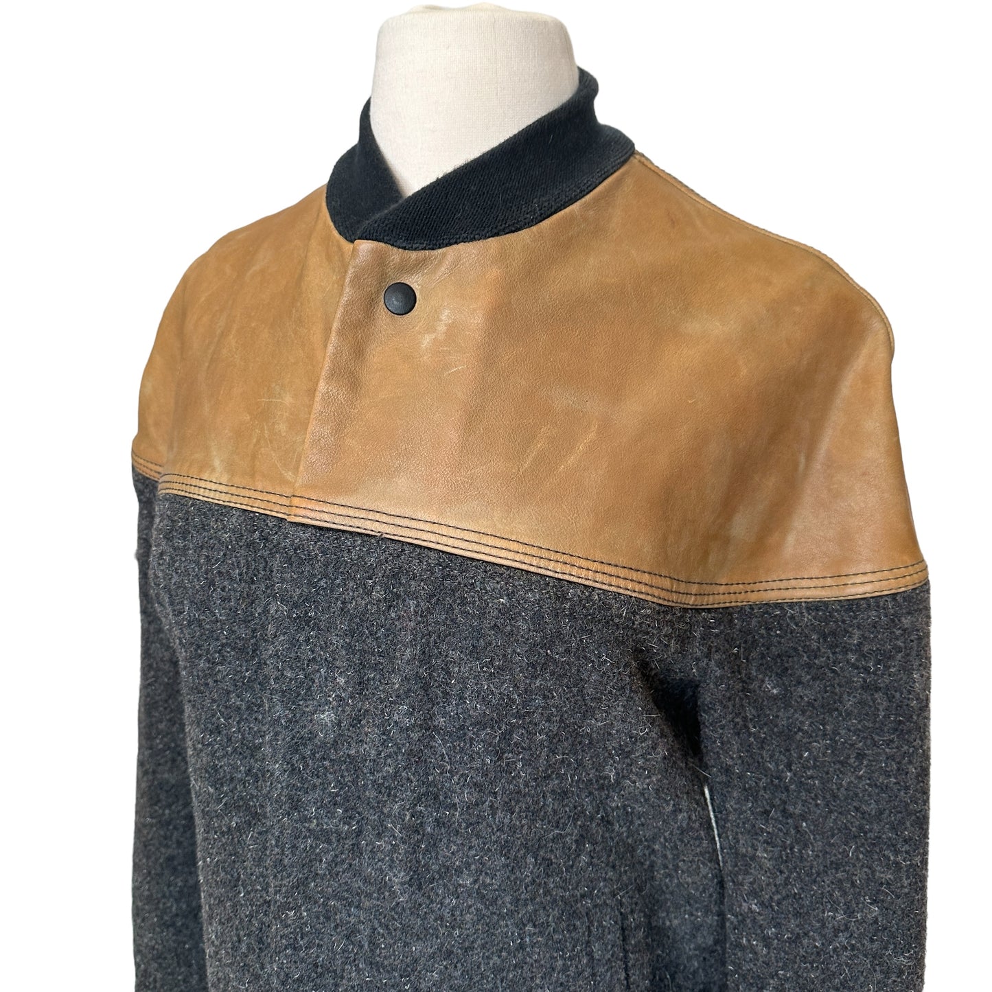 Vintage Wool & Leather Bomber Jacket - L