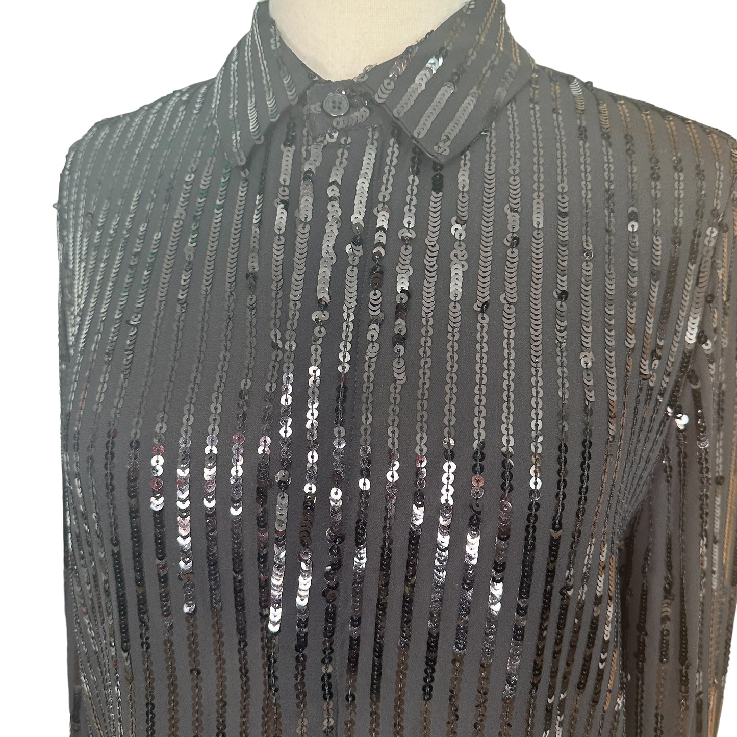 Black Silk Sequins Shirt - S
