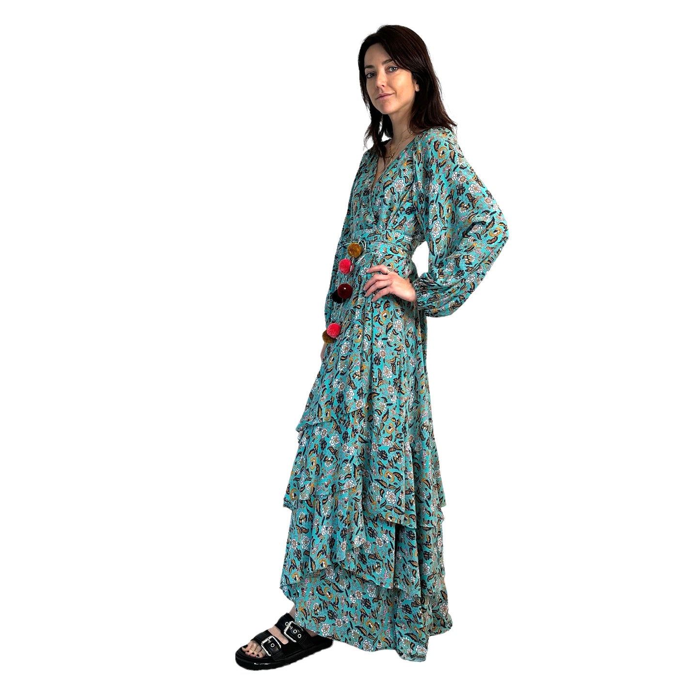 Blue Floral Print Silk Dress - XS/S