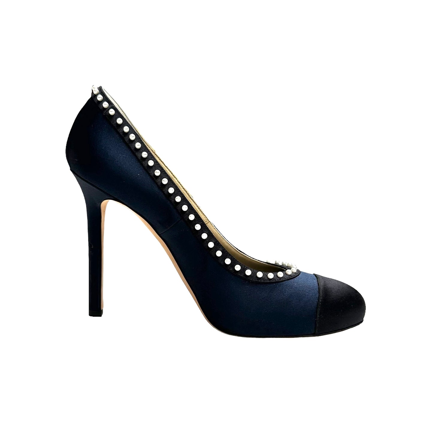 Navy & Black Faux Pearl Heels - 10