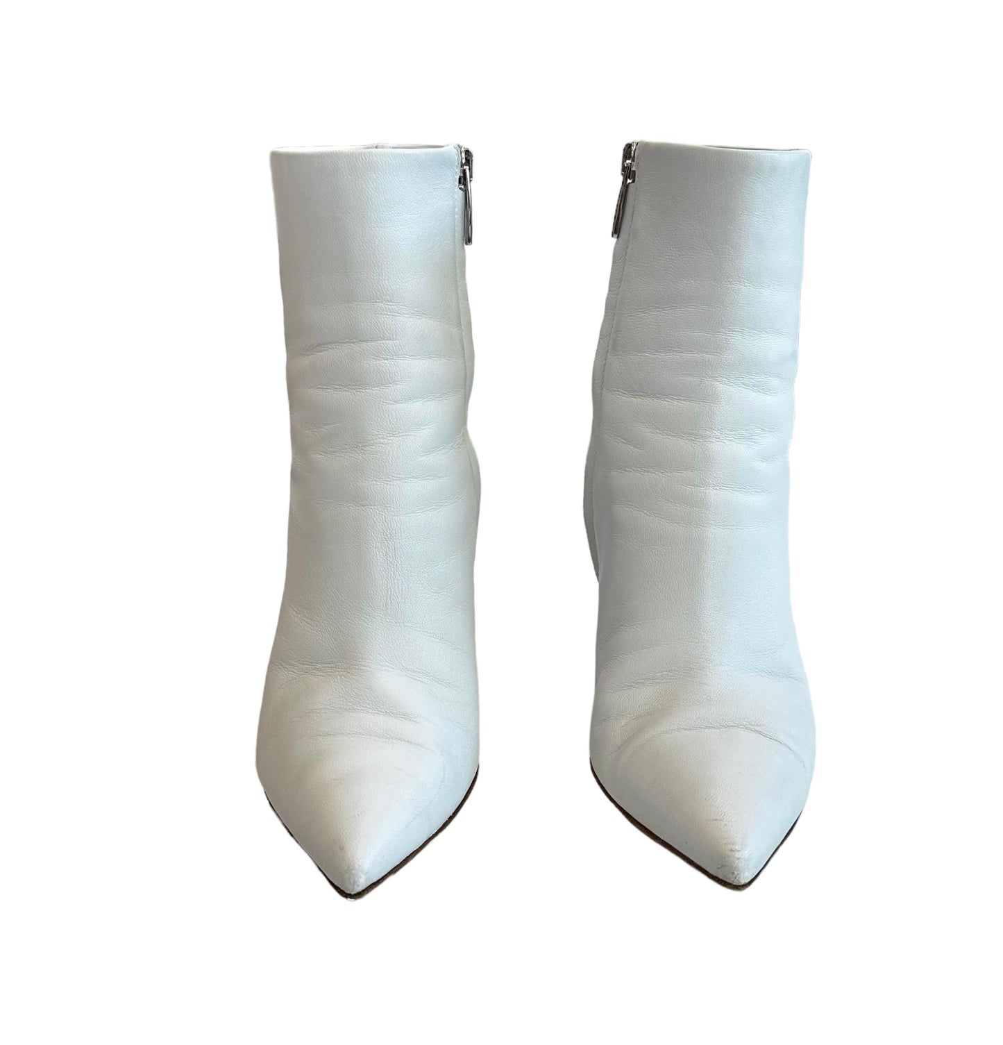 White Leather Heeled Boots - 6.5