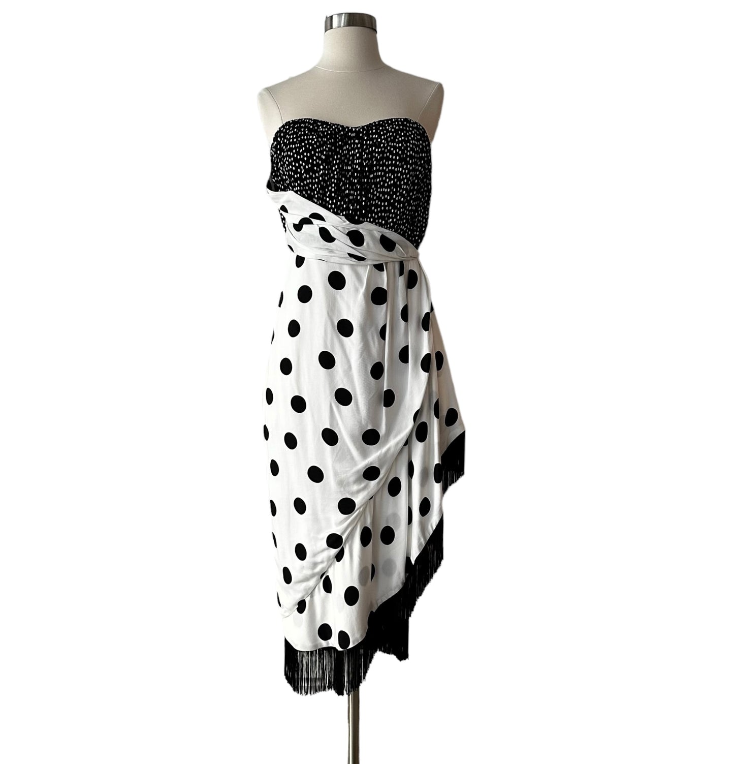 Strapless Black and White Polka Dot Dress - M