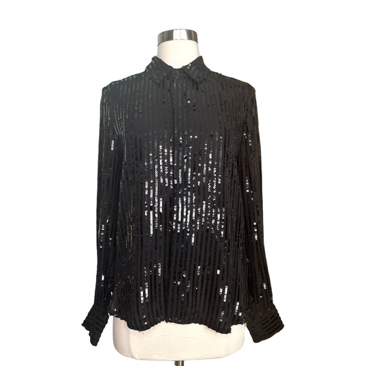 Black Silk Sequins Shirt - S