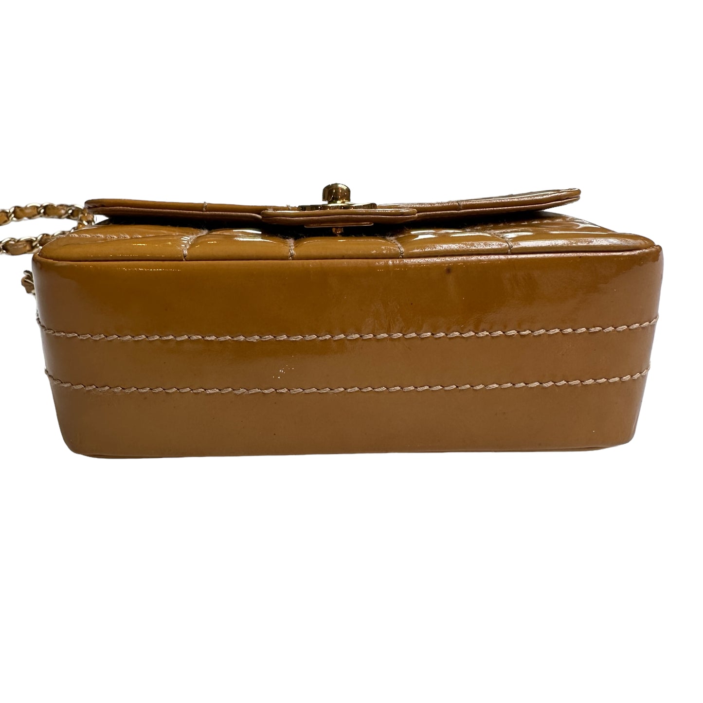 Brown Patent Leather Vintage Mini Flap Bag